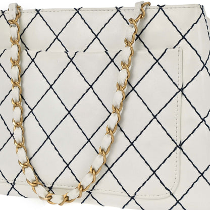 Chanel 2000-2002 White Calfskin Wild Stitch Tote Bag