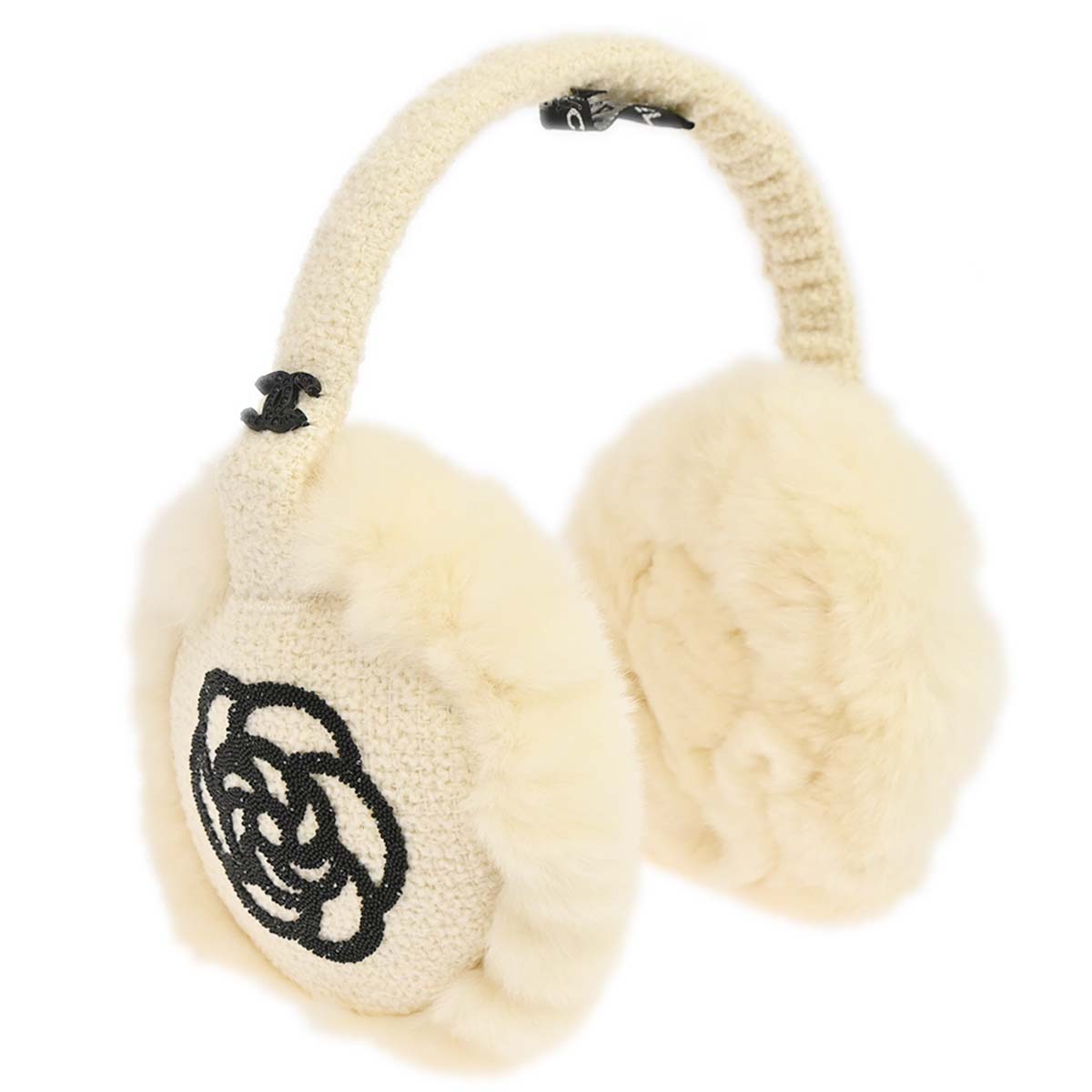 Chanel White Lapin Fur Earmuffs Small Good