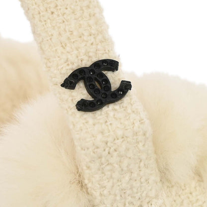 Chanel White Lapin Fur Earmuffs Small Good