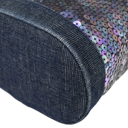 Chanel 1997-1999 Navy Sequins Denim Tote Bucket Drawstring Handbag