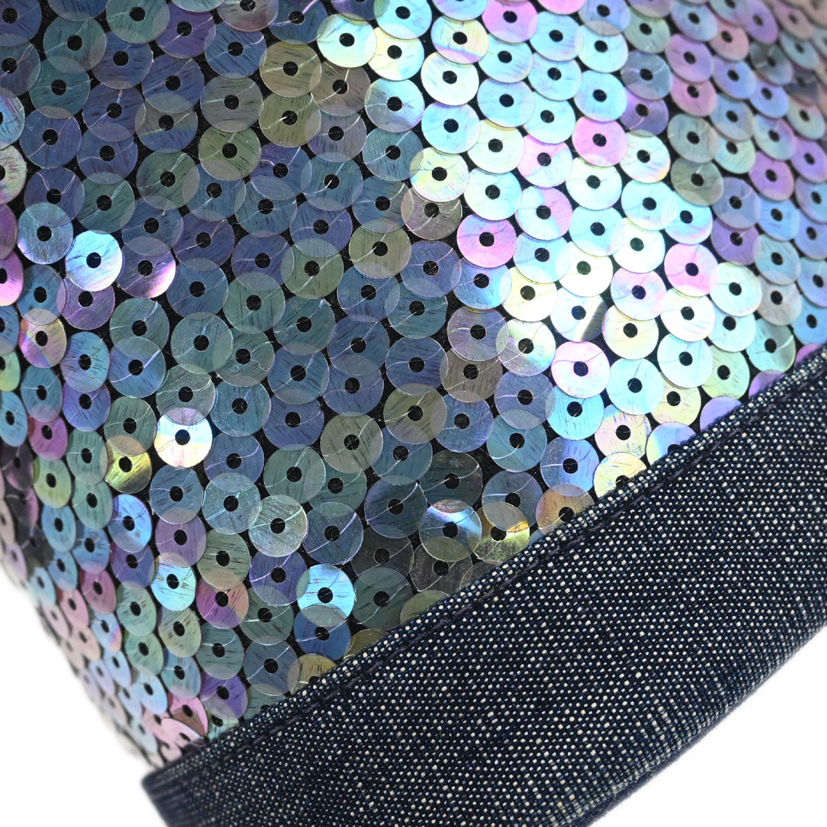 Chanel 1997-1999 Navy Sequins Denim Tote Bucket Drawstring Handbag