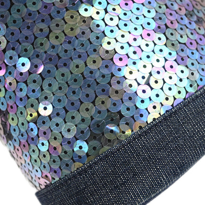 Chanel 1997-1999 Navy Sequins Denim Tote Bucket Drawstring Handbag