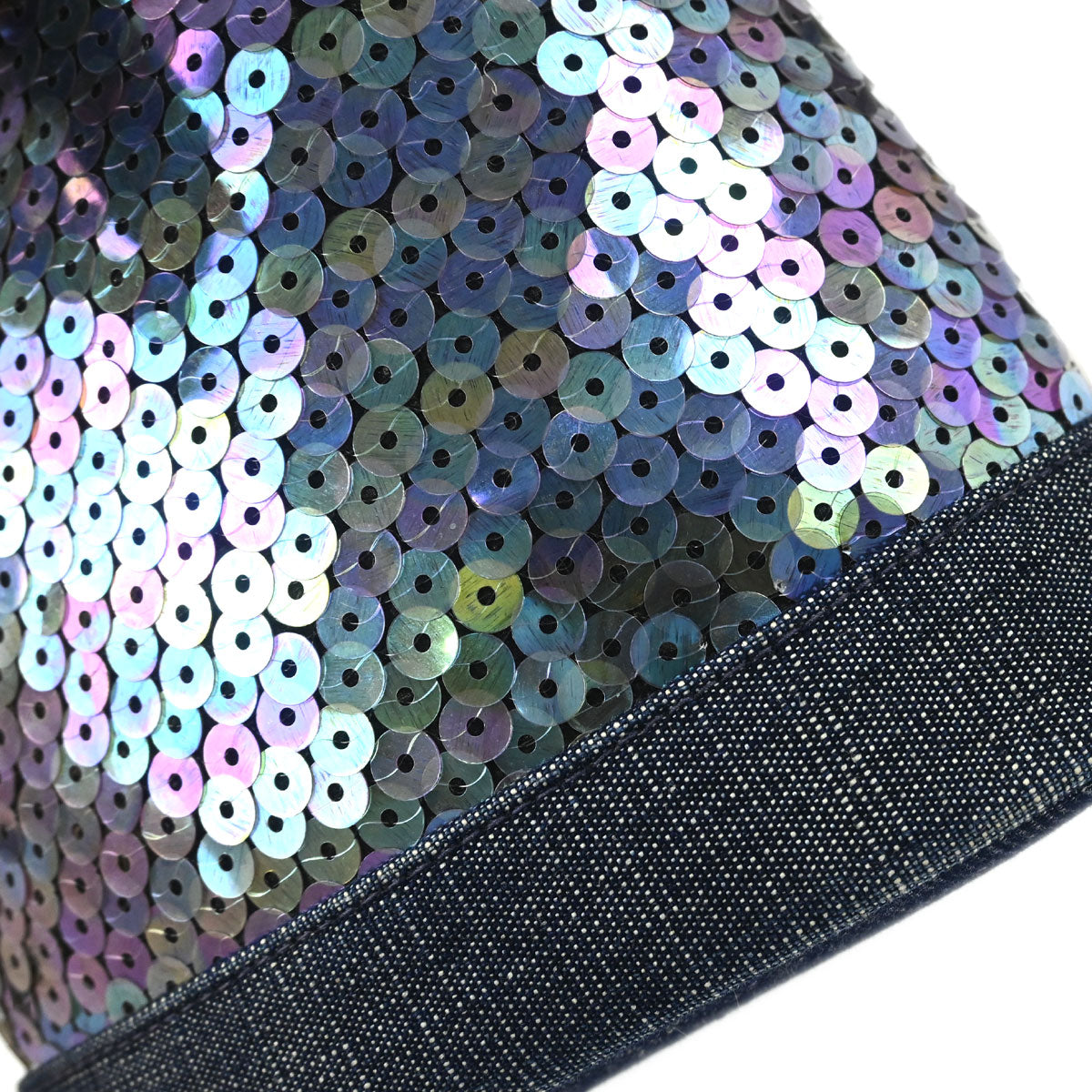 Chanel 1997-1999 Navy Sequins Denim Tote Bucket Drawstring Handbag