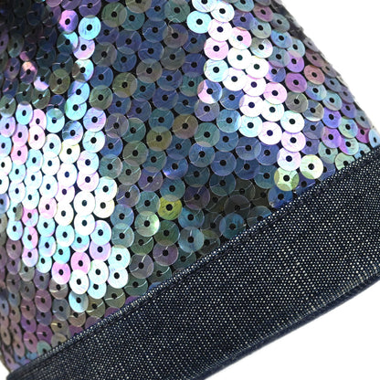 Chanel 1997-1999 Navy Sequins Denim Tote Bucket Drawstring Handbag