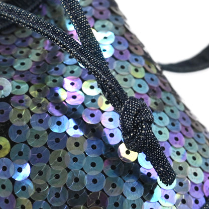 Chanel 1997-1999 Navy Sequins Denim Tote Bucket Drawstring Handbag