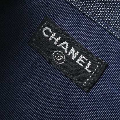 Chanel 1997-1999 Navy Sequins Denim Tote Bucket Drawstring Handbag