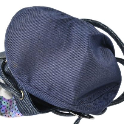 Chanel 1997-1999 Navy Sequins Denim Tote Bucket Drawstring Handbag