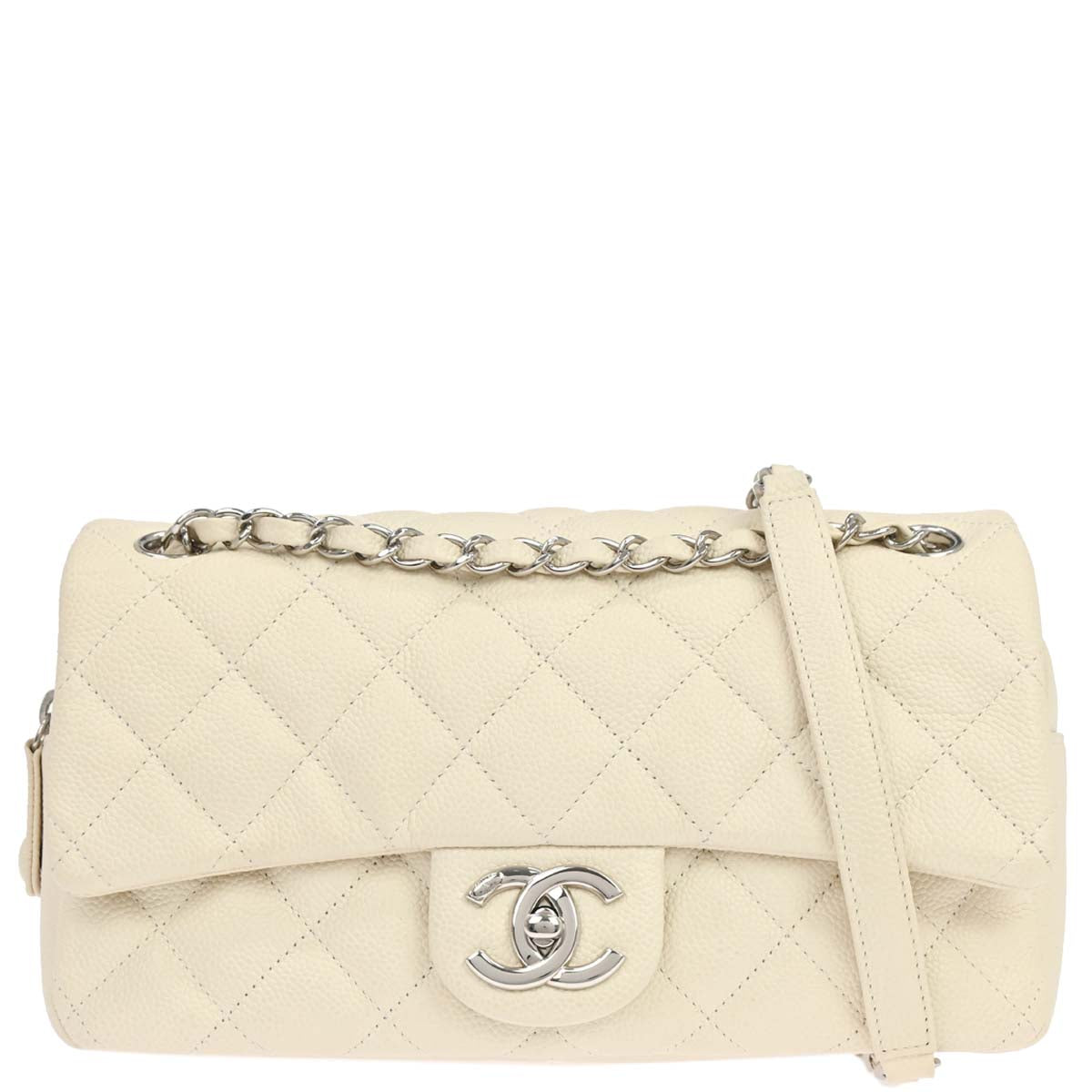 Chanel 2014-2015 Ivory Caviar Skin Easy Double Chain Flap Bag
