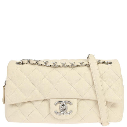 Chanel 2014-2015 Ivory Caviar Skin Easy Double Chain Flap Bag