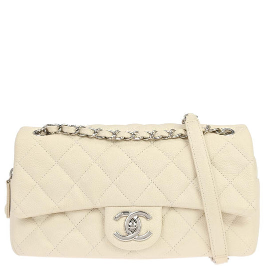 Chanel 2014-2015 Ivory Caviar Skin Easy Double Chain Flap Bag