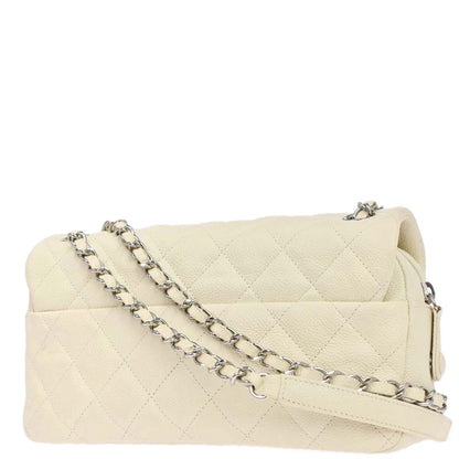 Chanel 2014-2015 Ivory Caviar Skin Easy Double Chain Flap Bag