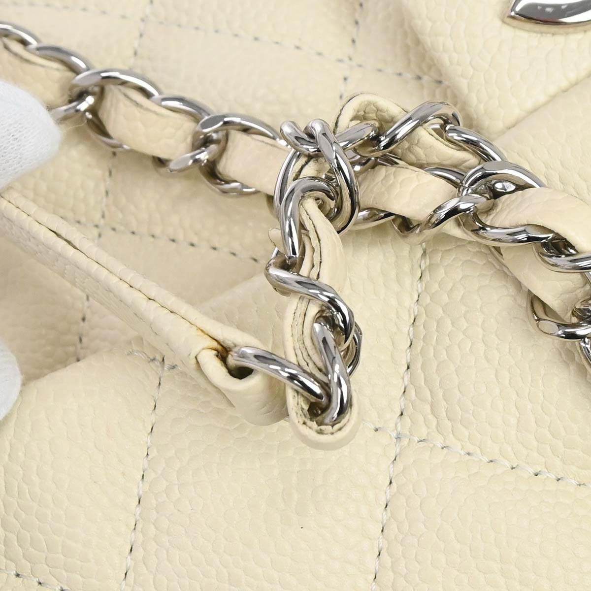 Chanel 2014-2015 Ivory Caviar Skin Easy Double Chain Flap Bag