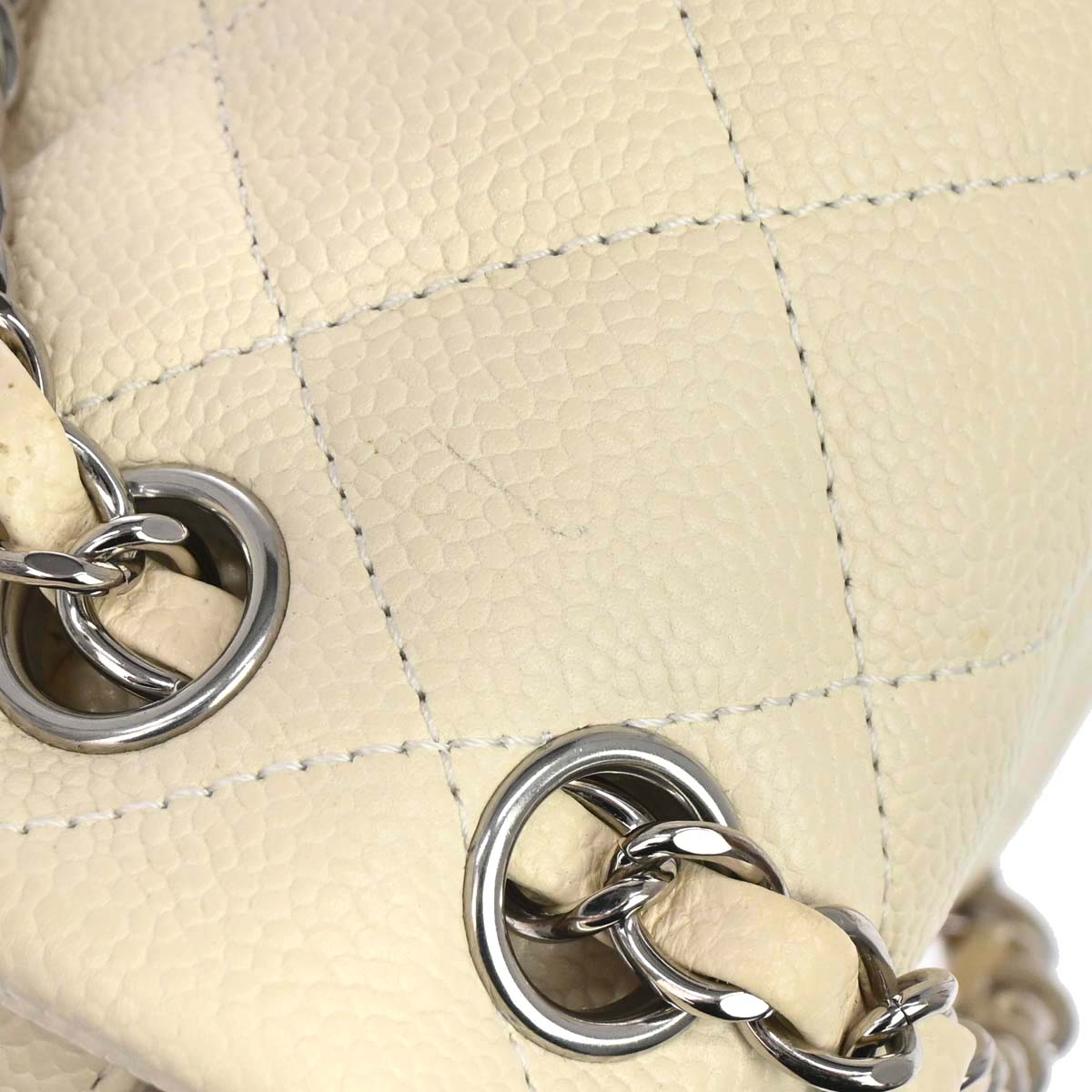 Chanel 2014-2015 Ivory Caviar Skin Easy Double Chain Flap Bag