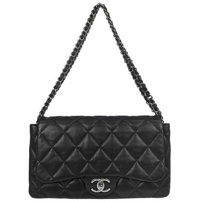 Chanel Black Lambskin 3 Accordion Flap Shoulder Bag