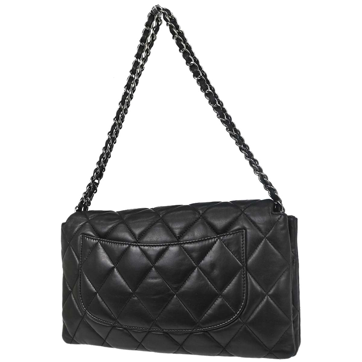 Chanel Black Lambskin 3 Accordion Flap Shoulder Bag