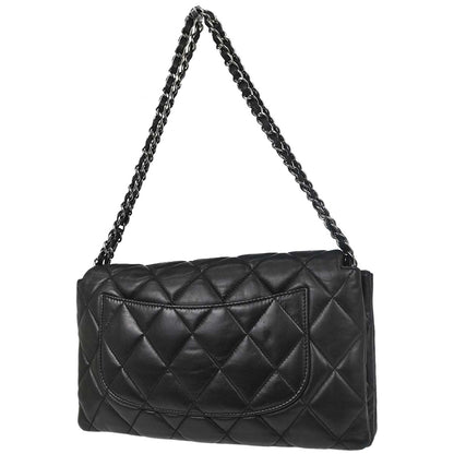 Chanel Black Lambskin 3 Accordion Flap Shoulder Bag