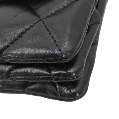 Chanel Black Lambskin 3 Accordion Flap Shoulder Bag