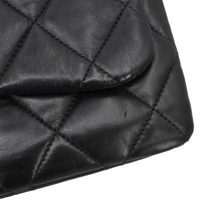 Chanel Black Lambskin 3 Accordion Flap Shoulder Bag