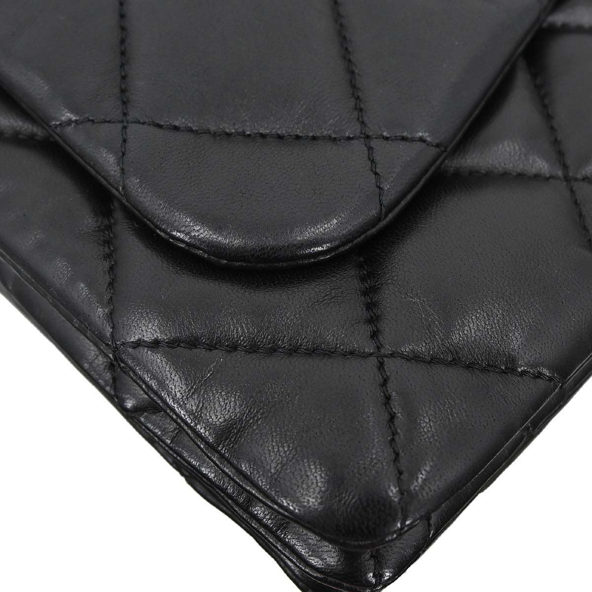 Chanel Black Lambskin 3 Accordion Flap Shoulder Bag