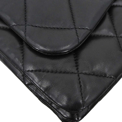 Chanel Black Lambskin 3 Accordion Flap Shoulder Bag