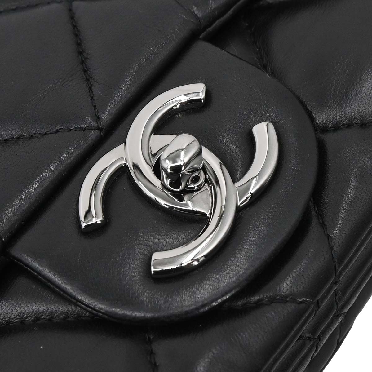 Chanel Black Lambskin 3 Accordion Flap Shoulder Bag