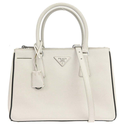 Prada White Leather Galleria 2way Shoulder Tote Handbag