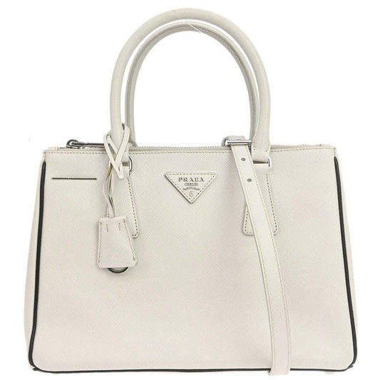 Prada White Leather Galleria 2way Shoulder Tote Handbag