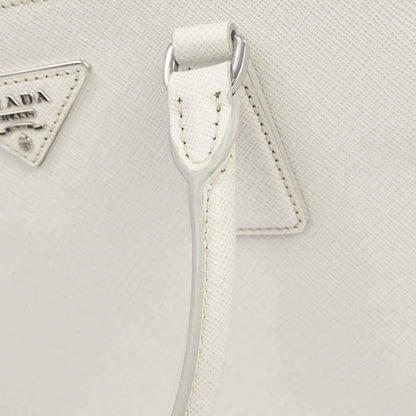 Prada White Leather Galleria 2way Shoulder Tote Handbag