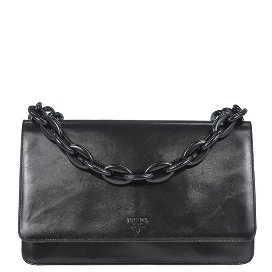 Prada Black Leather Acrylic Shoulder Bag
