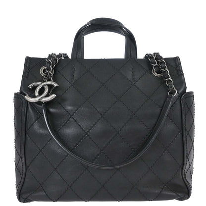 Chanel 2015-2016 Black Calfskin Wild Stitch CC Pocket Tote 2way Handbag