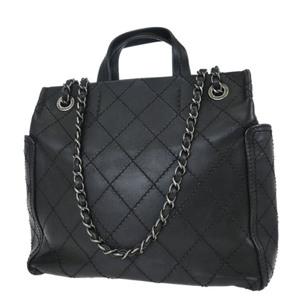 Chanel 2015-2016 Black Calfskin Wild Stitch CC Pocket Tote 2way Handbag