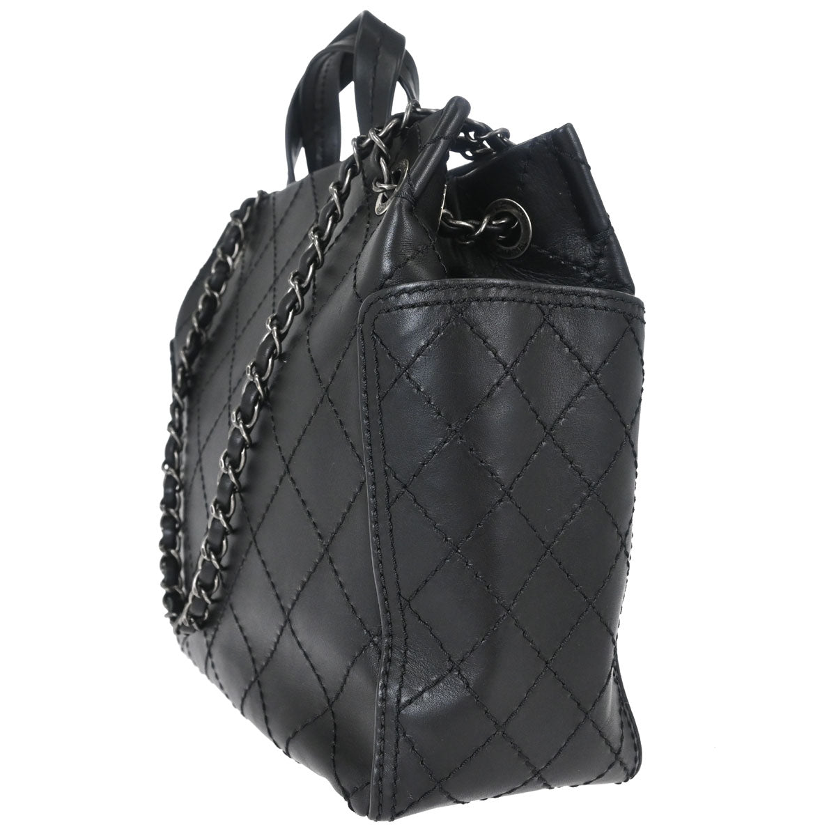 Chanel 2015-2016 Black Calfskin Wild Stitch CC Pocket Tote 2way Handbag