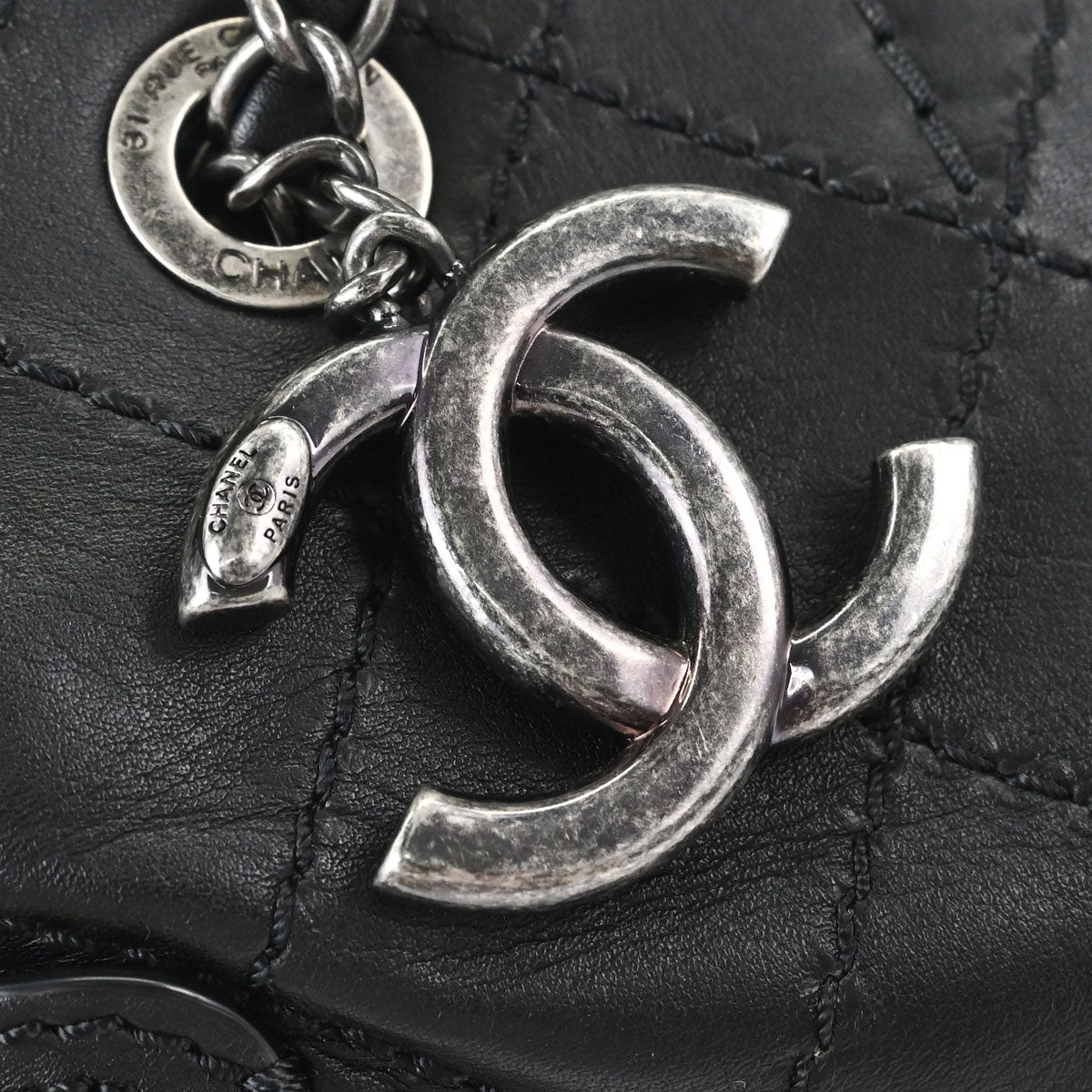 Chanel 2015-2016 Black Calfskin Wild Stitch CC Pocket Tote 2way Handbag