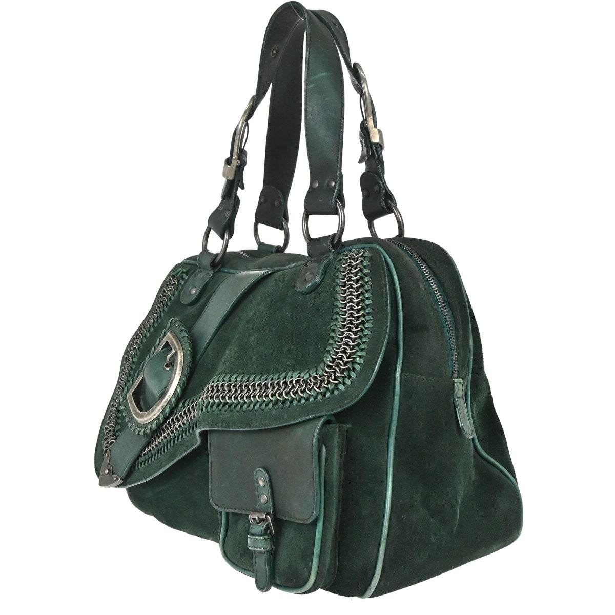 Christian Dior Green Suede Gaucho Handbag