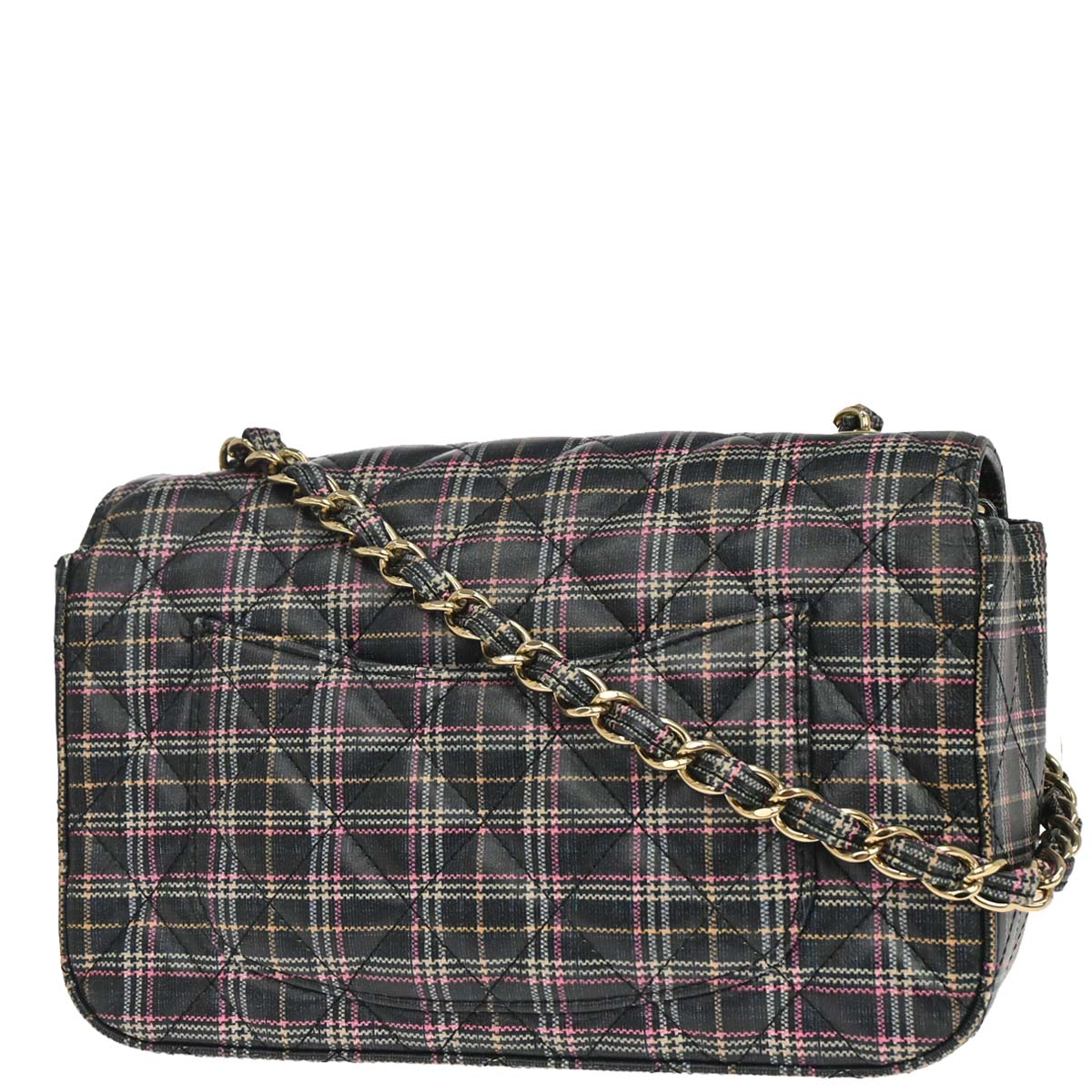 Chanel 2019 Navy Calfskin Plaid Printed Flap Bag Shoulder Bag