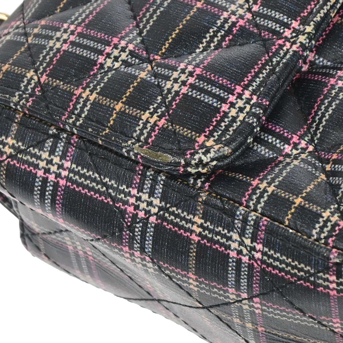 Chanel 2019 Navy Calfskin Plaid Printed Flap Bag Shoulder Bag