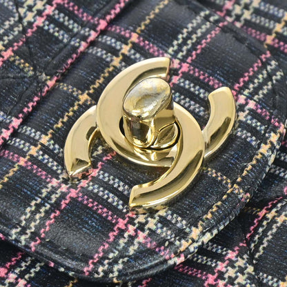 Chanel 2019 Navy Calfskin Plaid Printed Flap Bag Shoulder Bag