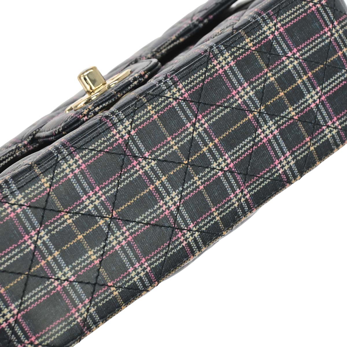 Chanel 2019 Navy Calfskin Plaid Printed Flap Bag Shoulder Bag