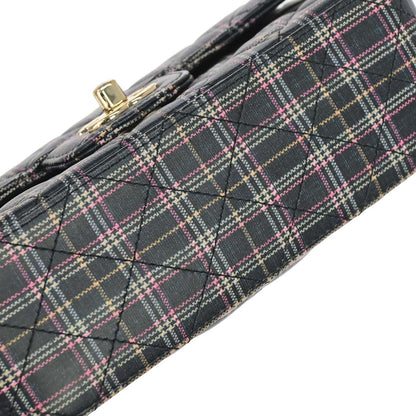 Chanel 2019 Navy Calfskin Plaid Printed Flap Bag Shoulder Bag