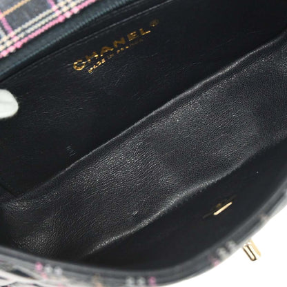 Chanel 2019 Navy Calfskin Plaid Printed Flap Bag Shoulder Bag