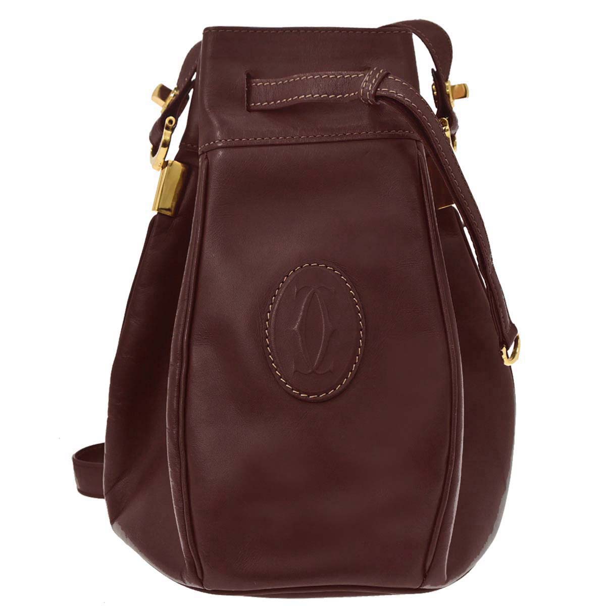 Cartier Bordeaux Leather Must de Cartier Drawstring Shoulder Bag