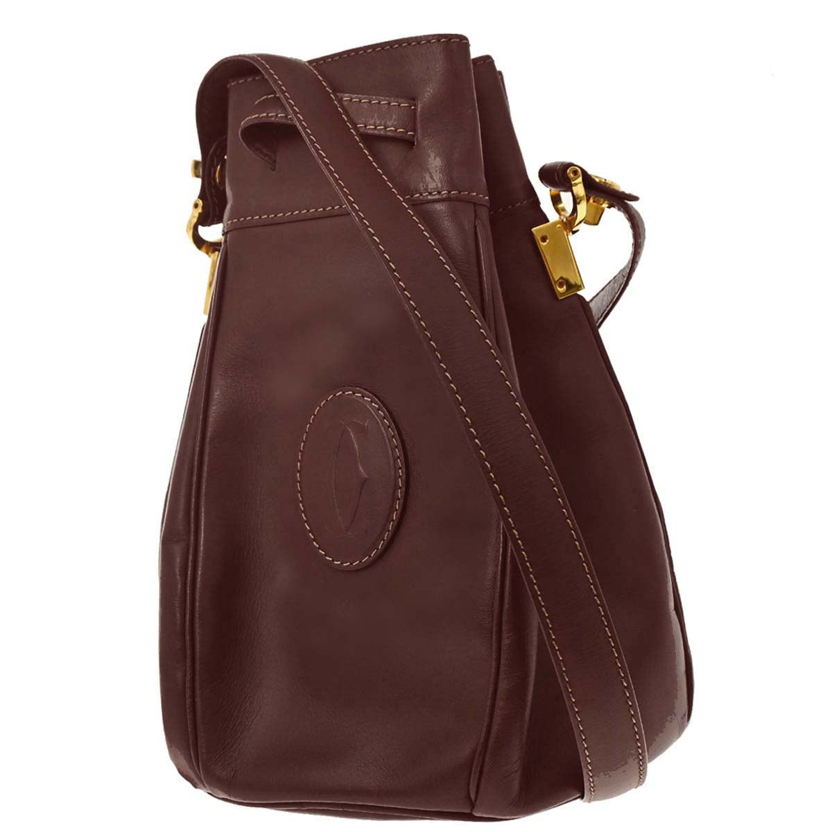 Cartier Bordeaux Leather Must de Cartier Drawstring Shoulder Bag