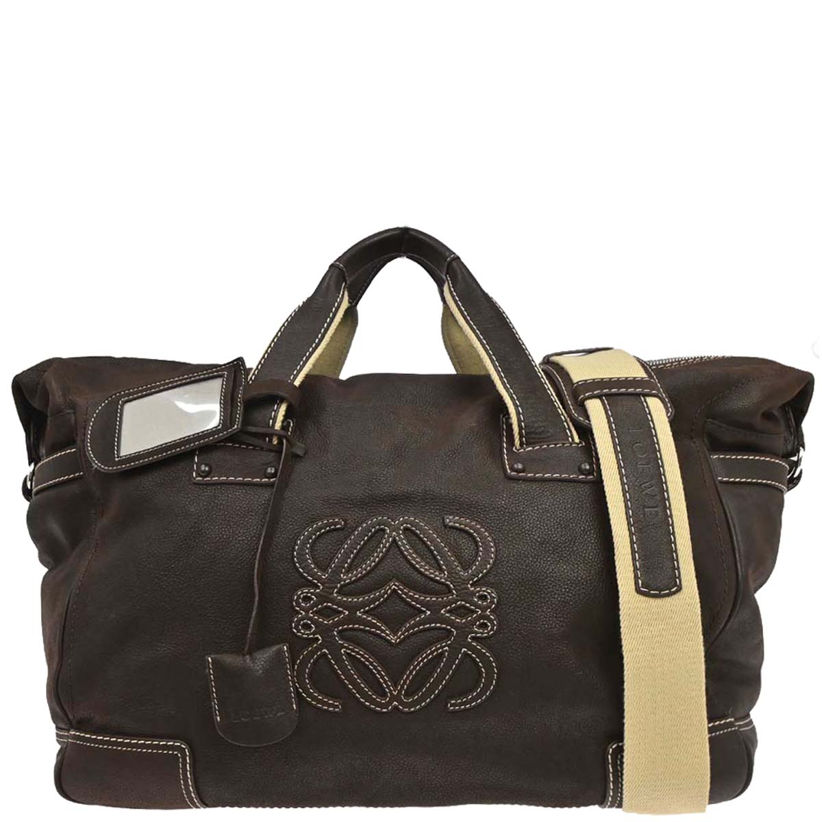 Loewe Brown Leather Anagram Duffle 2way Shoulder Handbag