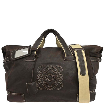 Loewe Brown Leather Anagram Duffle 2way Shoulder Handbag