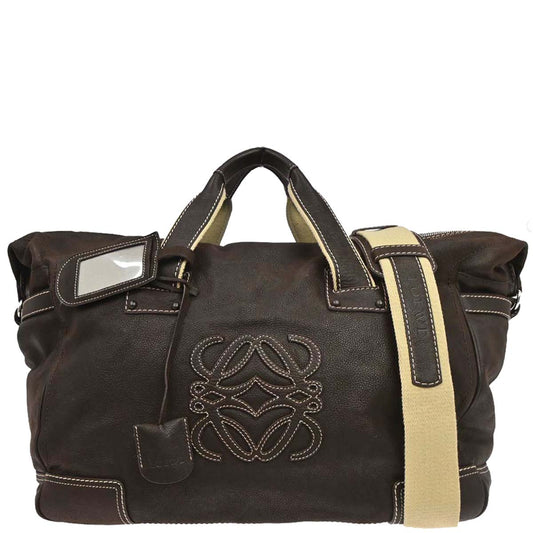 Loewe Brown Leather Anagram Duffle 2way Shoulder Handbag