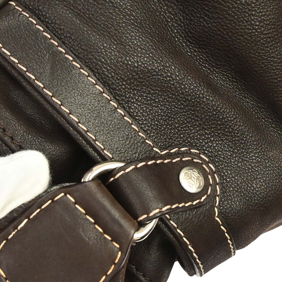 Loewe Brown Leather Anagram Duffle 2way Shoulder Handbag