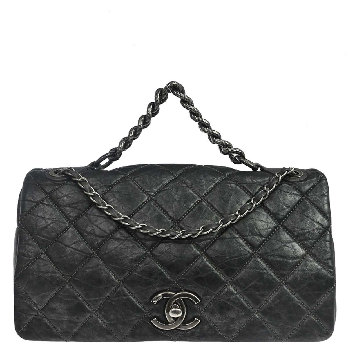 Chanel 2012 Gray Calfskin Pondicherry Flap 2way Shoulder Handbag