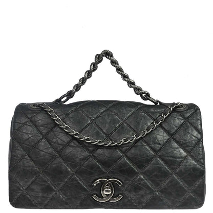 Chanel 2012 Gray Calfskin Pondicherry Flap 2way Shoulder Handbag
