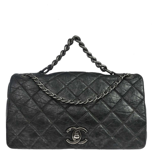 Chanel 2012 Gray Calfskin Pondicherry Flap 2way Shoulder Handbag