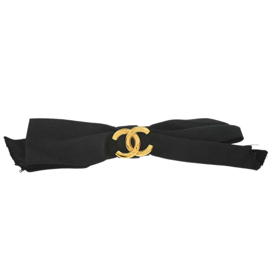 Chanel CC Bow Hair Barrette Black Satin Hair Accessories